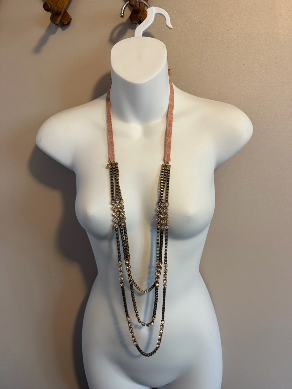 J.Crew Vintage Jenna Lyons Era Rhinestone Brass Ribbon Necklace
